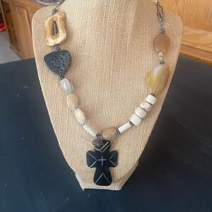 Black and Tan Necklace with Unique Cross Pendant